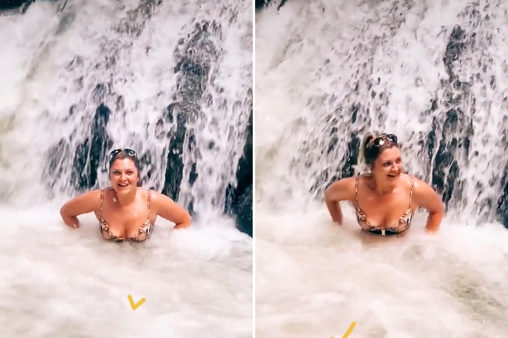 girl loses bikini top on waterslide
