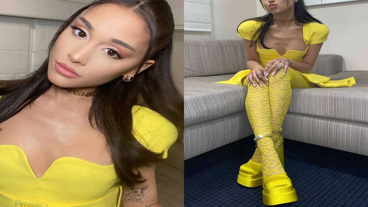 adel farah add ariana grande yellow dress photo