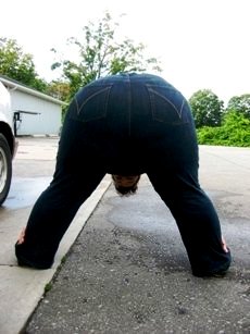 fat guy bending over