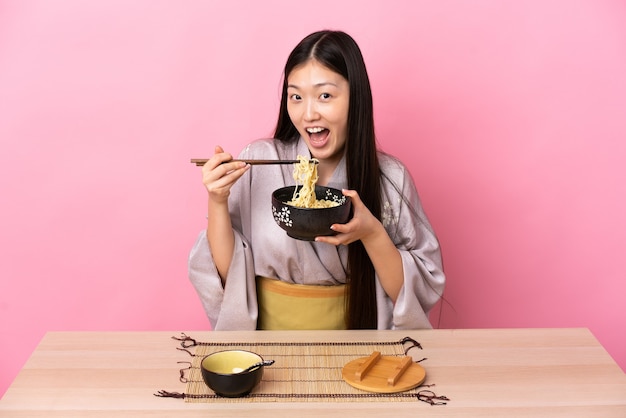 Japanese Girl Eating Noodles laundry room