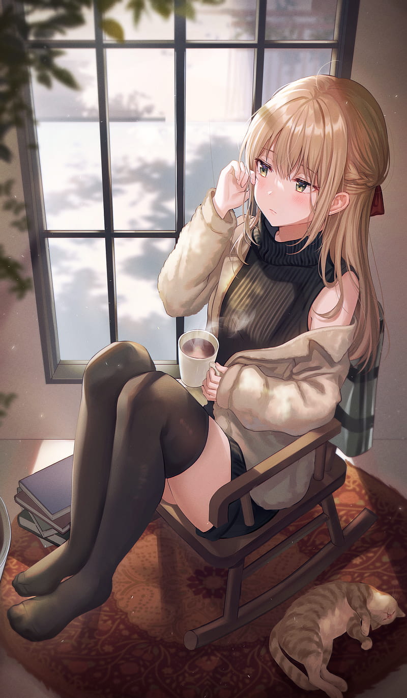 anime girl wearing stockings