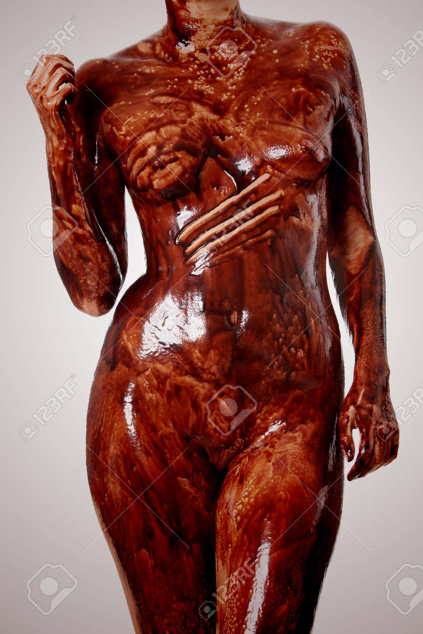 nude girl covered in chocolate