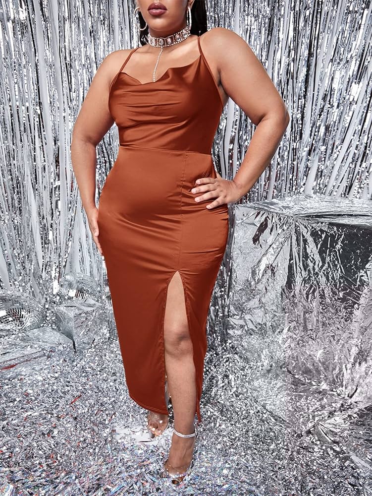 brent sales recommends brown satin dress plus size pic