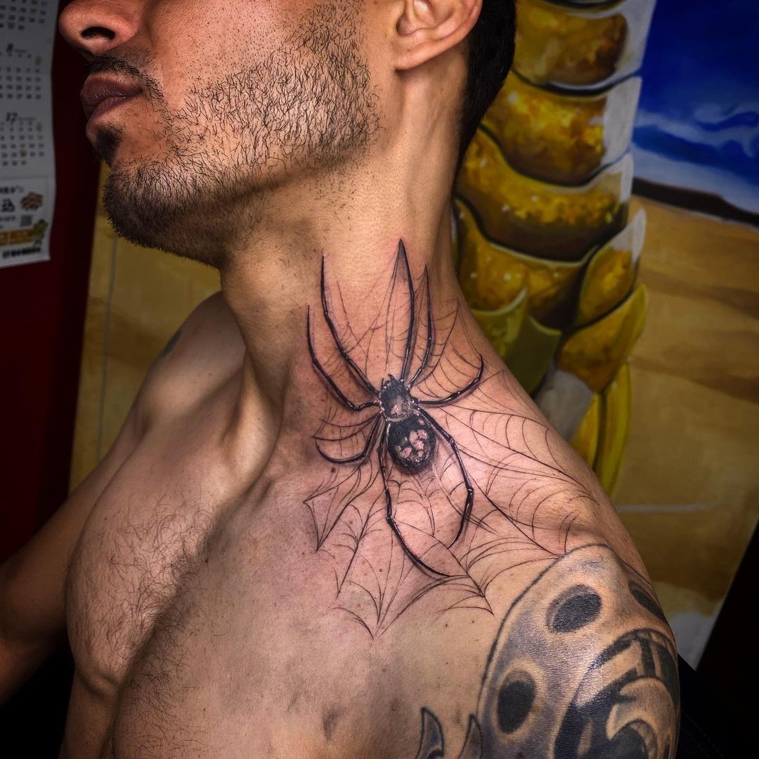 spider web throat tattoo