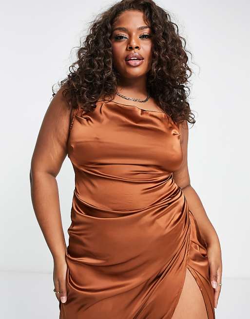 david dodero add photo brown satin dress plus size