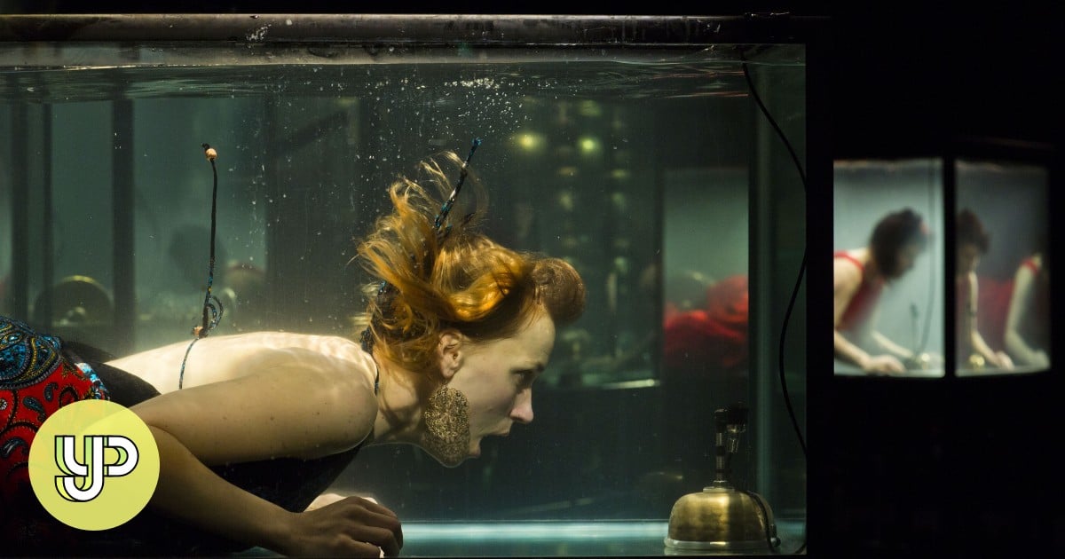 Woman Underwater In Tank style gif
